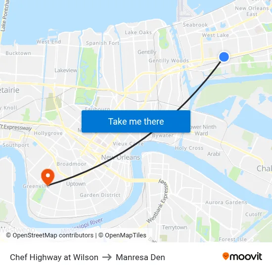 Chef Highway at Wilson to Manresa Den map