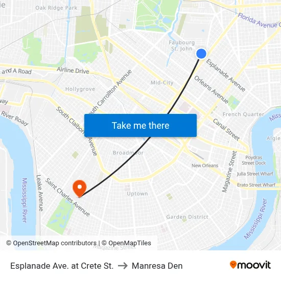 Esplanade Ave. at Crete St. to Manresa Den map