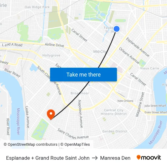 Esplanade + Grand Route Saint John to Manresa Den map