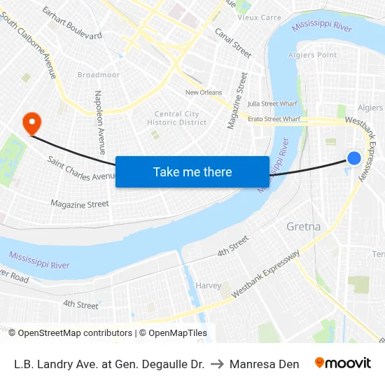 L.B. Landry Ave. at Gen. Degaulle Dr. to Manresa Den map