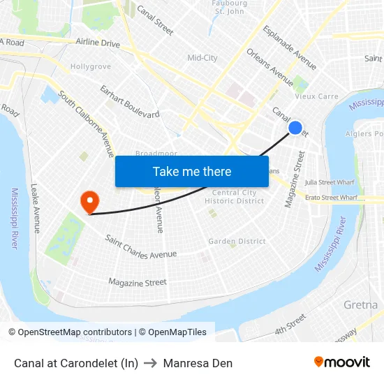 Canal at Carondelet (In) to Manresa Den map