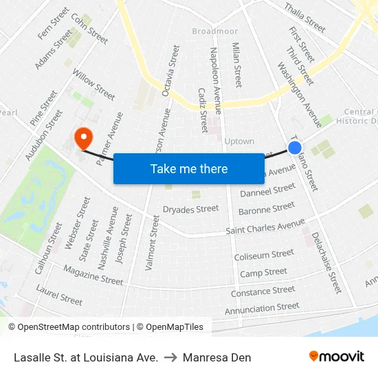 Lasalle St. at Louisiana Ave. to Manresa Den map