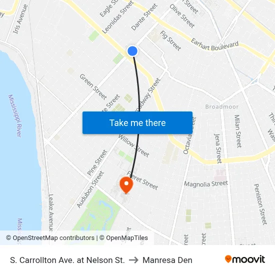 S. Carrollton Ave. at Nelson St. to Manresa Den map