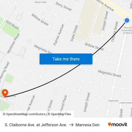 S. Claiborne Ave. at Jefferson Ave. to Manresa Den map