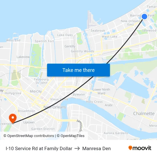 I-10 Service Rd at Family Dollar to Manresa Den map
