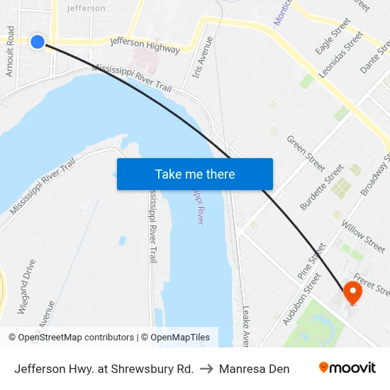 Jefferson Hwy. at Shrewsbury Rd. to Manresa Den map