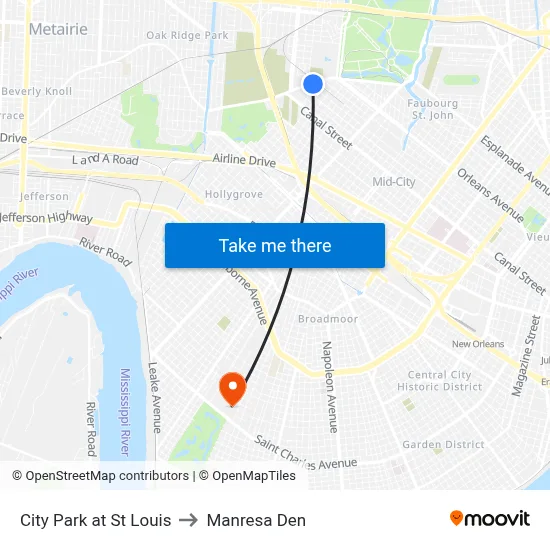 City Park at St Louis to Manresa Den map