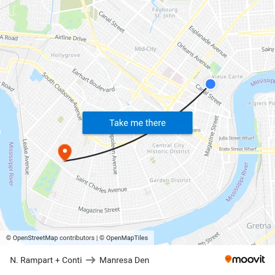 N. Rampart + Conti to Manresa Den map