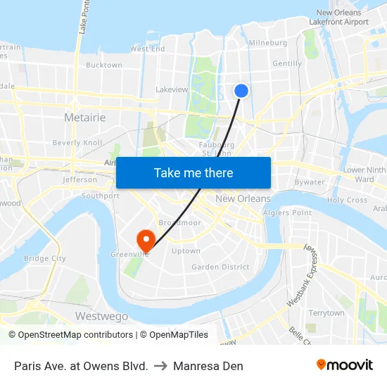 Paris Ave. at Owens Blvd. to Manresa Den map