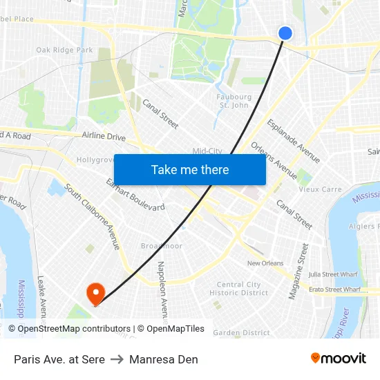 Paris Ave. at Sere to Manresa Den map