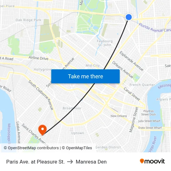 Paris Ave. at Pleasure St. to Manresa Den map