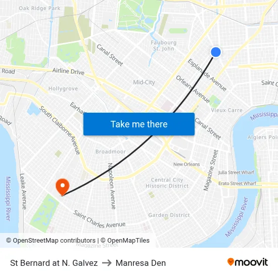 St Bernard at N. Galvez to Manresa Den map