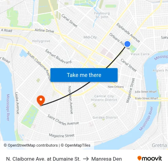 N. Claiborne Ave. at Dumaine St. to Manresa Den map