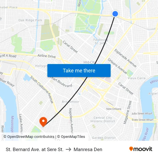St. Bernard Ave. at Sere St. to Manresa Den map