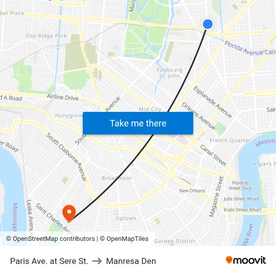 Paris Ave. at Sere St. to Manresa Den map