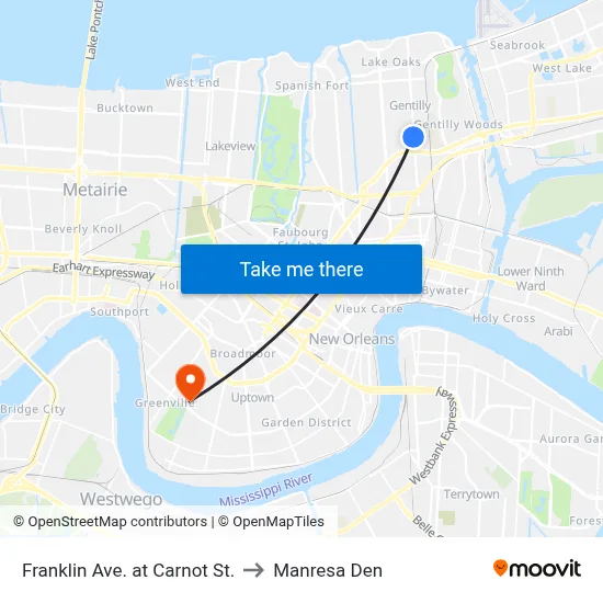 Franklin Ave. at Carnot St. to Manresa Den map