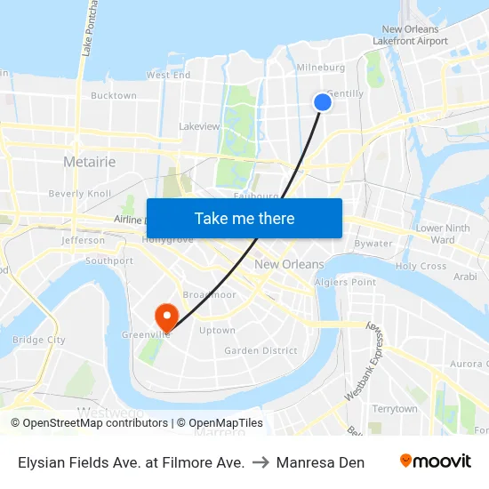 Elysian Fields Ave. at Filmore Ave. to Manresa Den map