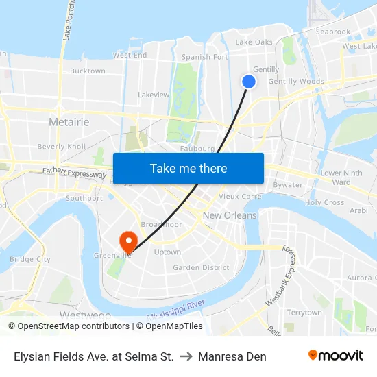 Elysian Fields Ave. at Selma St. to Manresa Den map