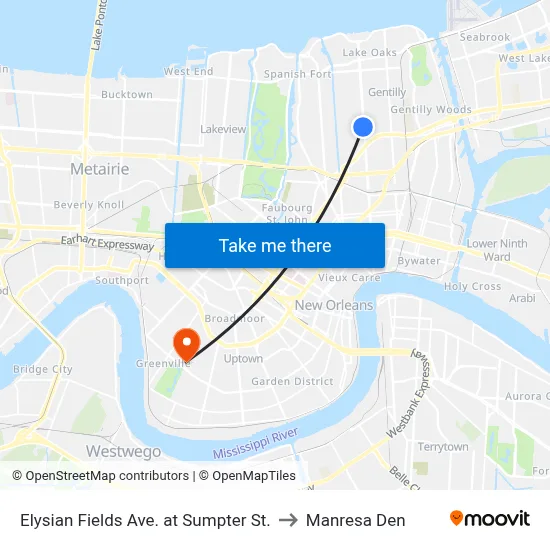 Elysian Fields Ave. at Sumpter St. to Manresa Den map