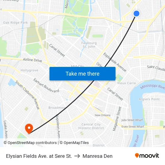 Elysian Fields Ave. at Sere St. to Manresa Den map