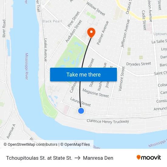 Tchoupitoulas St. at State St. to Manresa Den map