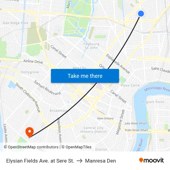 Elysian Fields Ave. at Sere St. to Manresa Den map