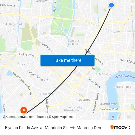 Elysian Fields Ave. at Mandolin St. to Manresa Den map
