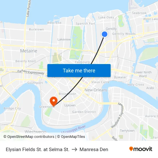 Elysian Fields St. at Selma St. to Manresa Den map