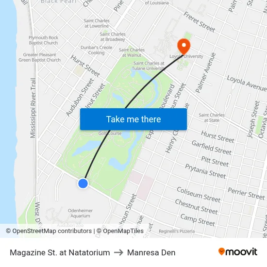 Magazine St. at Natatorium to Manresa Den map