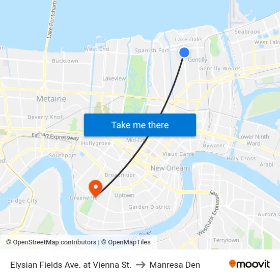 Elysian Fields Ave. at Vienna St. to Manresa Den map