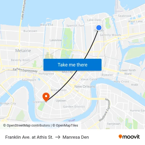 Franklin Ave. at Athis St. to Manresa Den map