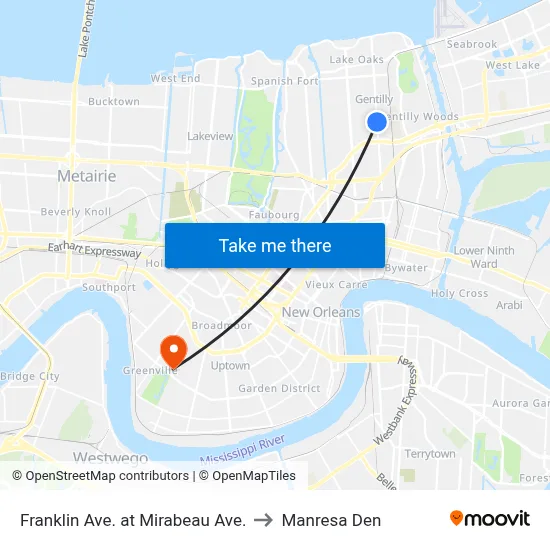 Franklin Ave. at Mirabeau Ave. to Manresa Den map
