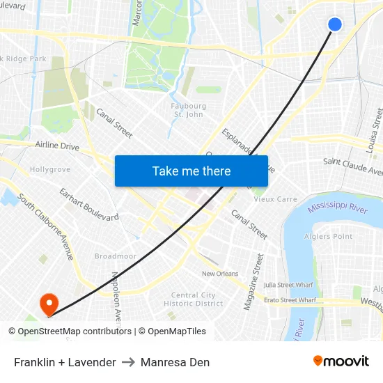 Franklin + Lavender to Manresa Den map