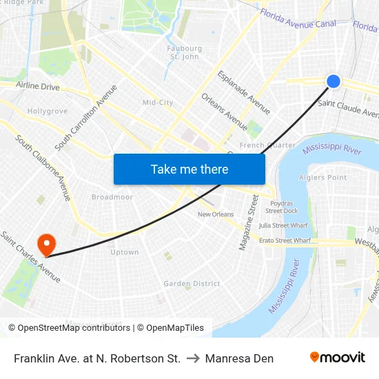 Franklin Ave. at N. Robertson St. to Manresa Den map