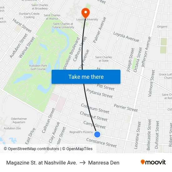 Magazine St. at Nashville Ave. to Manresa Den map