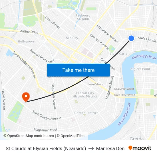St Claude at Elysian Fields (Nearside) to Manresa Den map