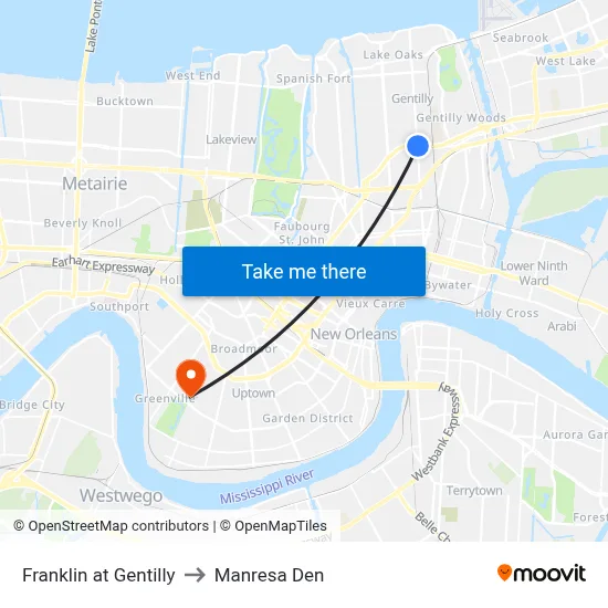 Franklin at Gentilly to Manresa Den map