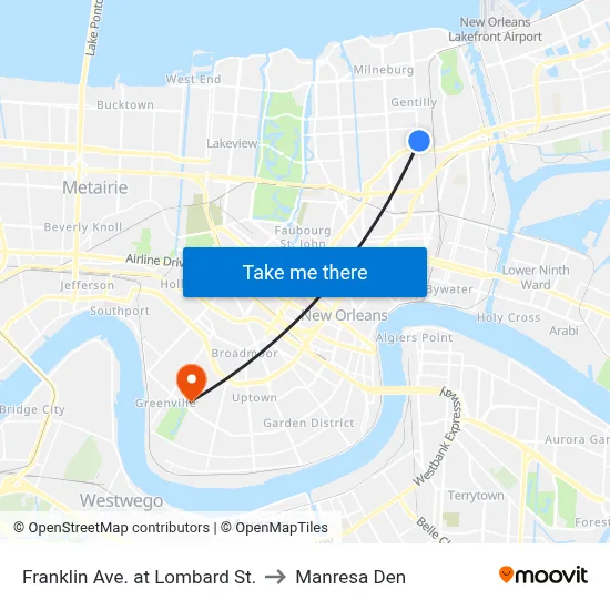Franklin Ave. at Lombard St. to Manresa Den map