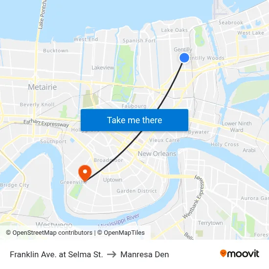 Franklin Ave. at Selma St. to Manresa Den map