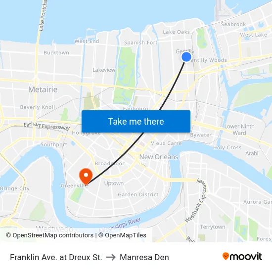 Franklin Ave. at Dreux St. to Manresa Den map