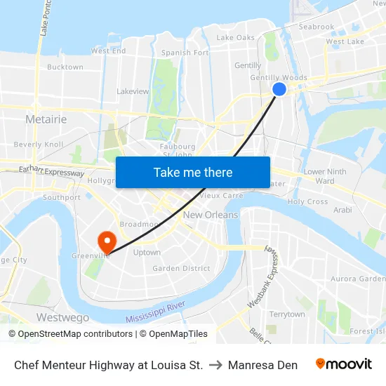 Chef Menteur Highway at Louisa St. to Manresa Den map