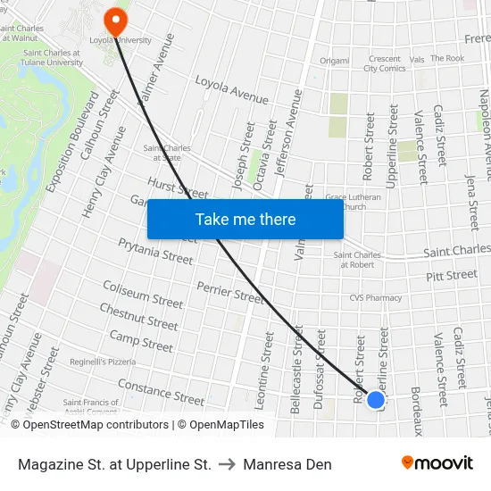 Magazine St. at Upperline St. to Manresa Den map
