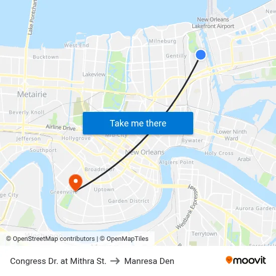 Congress Dr. at Mithra St. to Manresa Den map