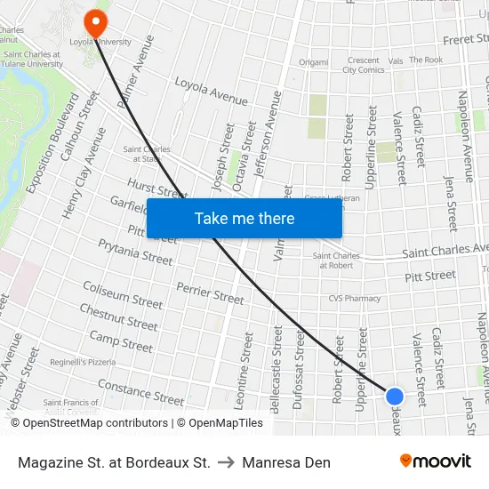 Magazine St. at Bordeaux St. to Manresa Den map