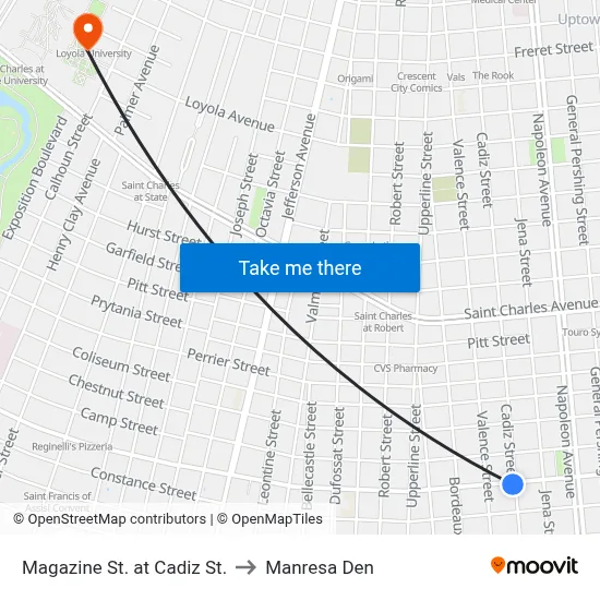 Magazine St. at Cadiz St. to Manresa Den map