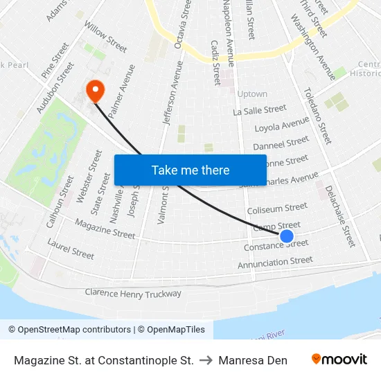 Magazine St. at Constantinople St. to Manresa Den map