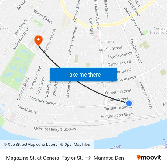 Magazine St. at General Taylor St. to Manresa Den map