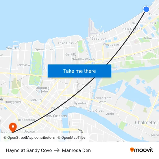 Hayne at Sandy Cove to Manresa Den map