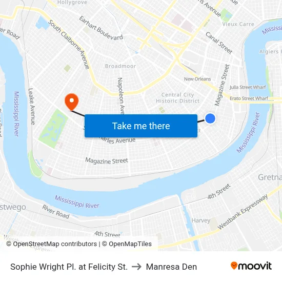 Sophie Wright Pl. at Felicity St. to Manresa Den map