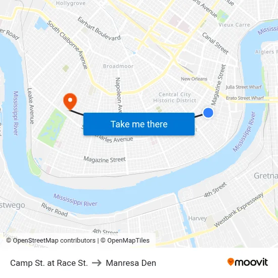 Camp St. at Race St. to Manresa Den map